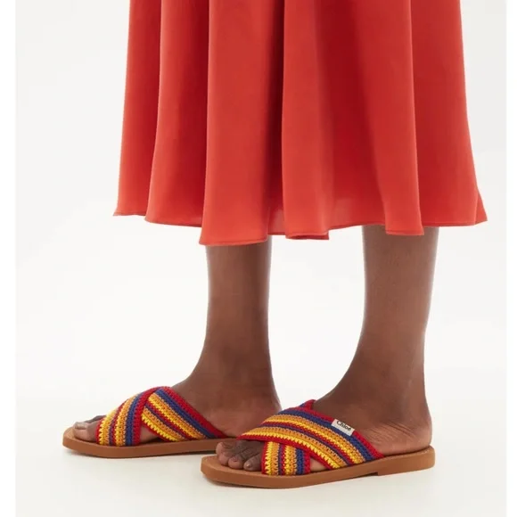 Chloé Woody Striped Crochet Slides - Red Multi